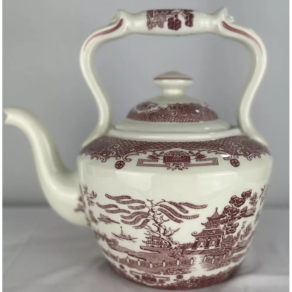Rare Pink Willow by Regal Big Teapot Scenic Pattern England ~
